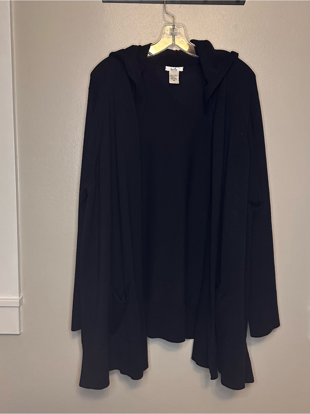 Isela Blue Hooded Open-Front Draped Cardigan